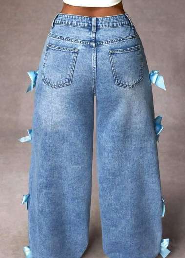 Bow Detail Wide Leg Loose Fit Casual Jeans image 3