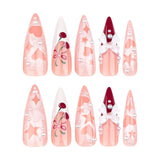 Heart Stiletto Nails with 3D Pearls and Bows image 2
