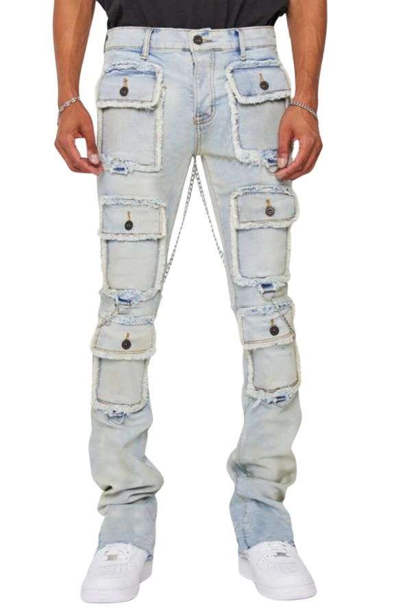 Multi Pockets Cargo Pants Streetwear - XL, Light Blue image