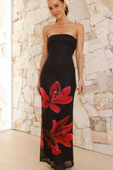 Midnight Bloom Strapless Maxi Dress image 0