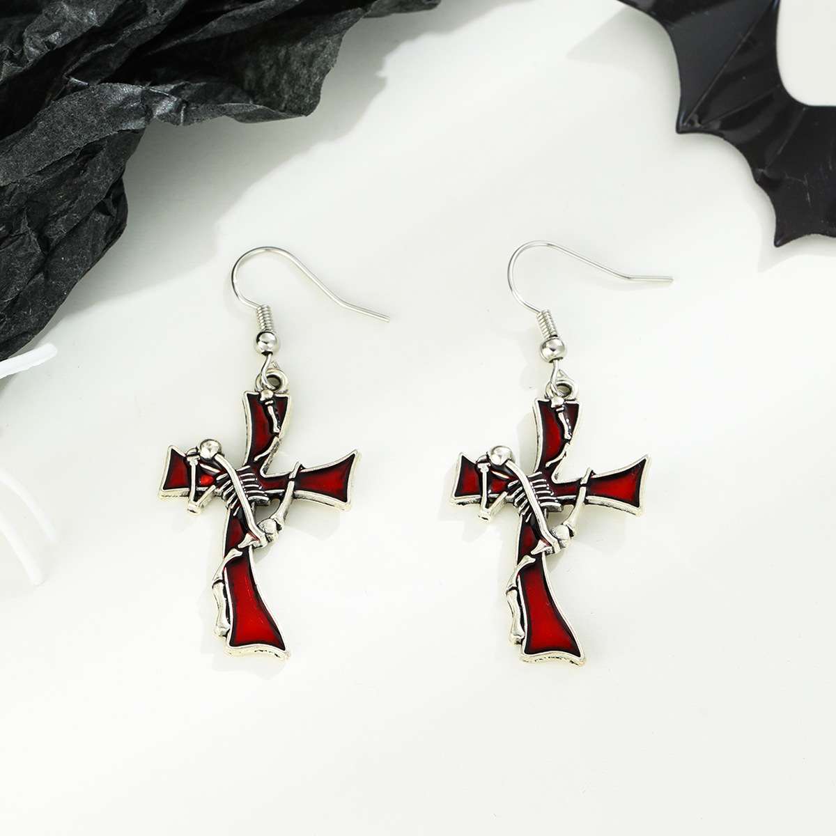 Gothic Cross Enamel Earrings image 4