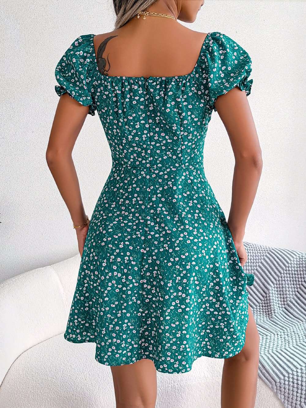 Floral Puff Sleeve A-Line Mini Dress image 4