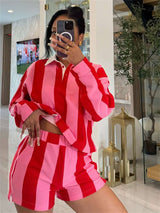 Stripe Button-Up Crop Top & Shorts Set image 1