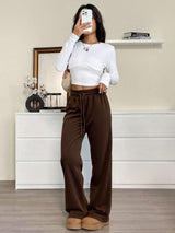 Brown Drawstring Casual Pants image 0