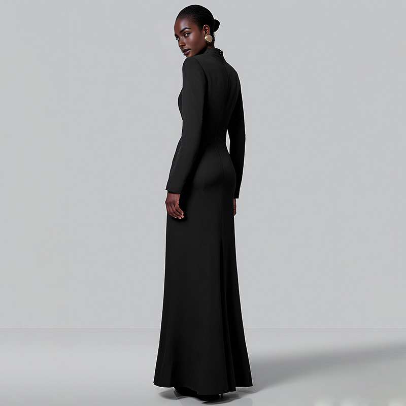 Structured Blazer Evening Dress with Lace Leg Detail image 2