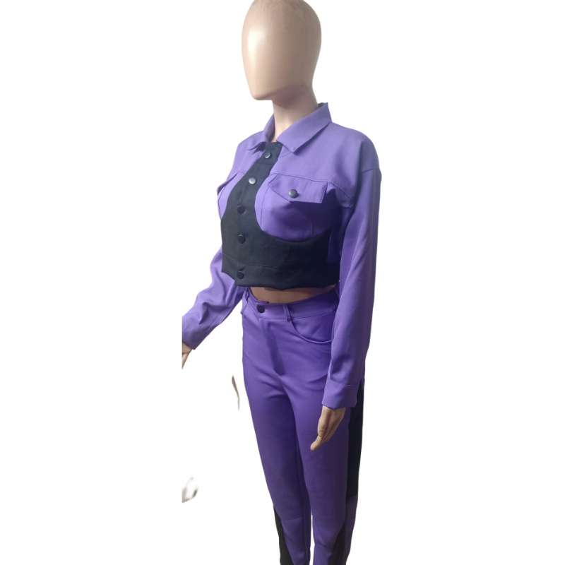 Casual Patchwork Long Sleeve Top and Pants Set image 5
