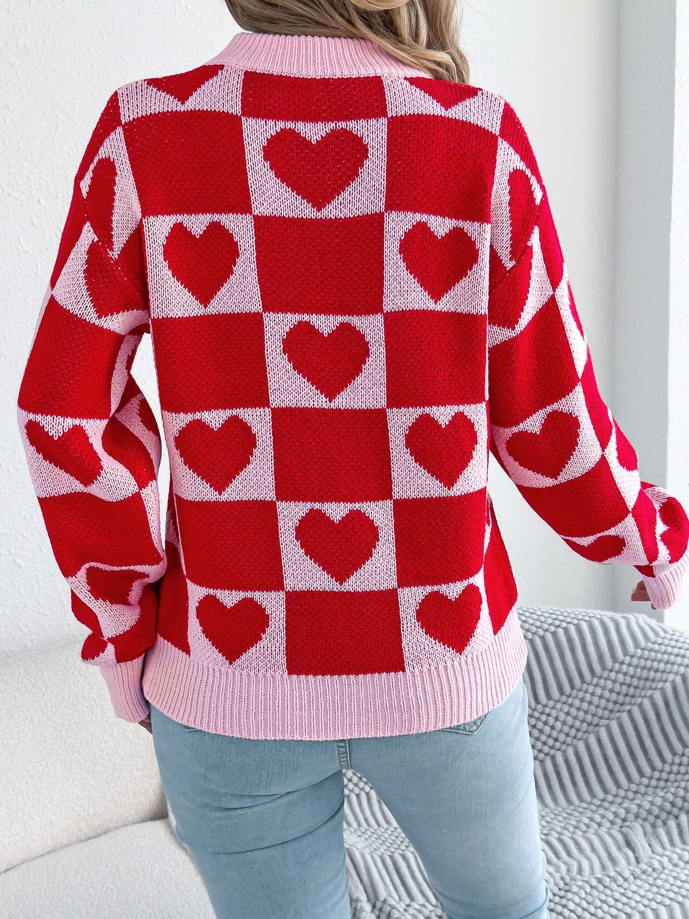 Heart Pattern Knit Sweater image 2