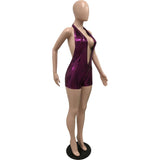 Metallic Deep V-Neck Halter Romper image 6