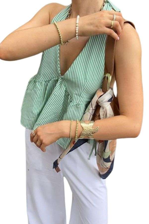 Striped Halter Crop Top image 0