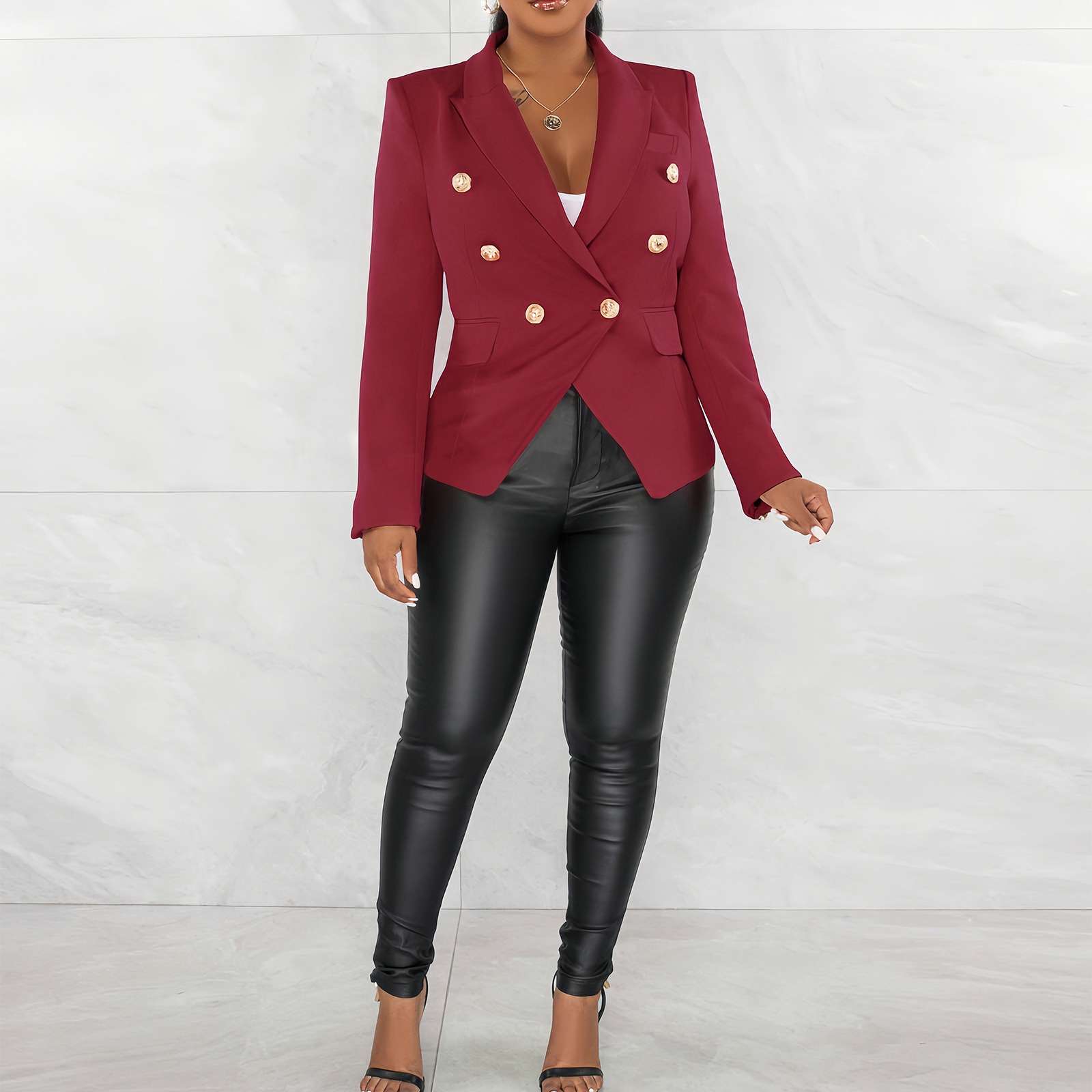 Casual Blazers Long Sleeve  Jacket - L, Red image
