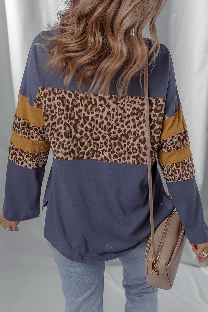 Casual Leopard-Print Colorblock Top image 3