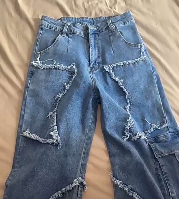 Star Embroidery Wide Leg Baggy Cargo Pants image 6