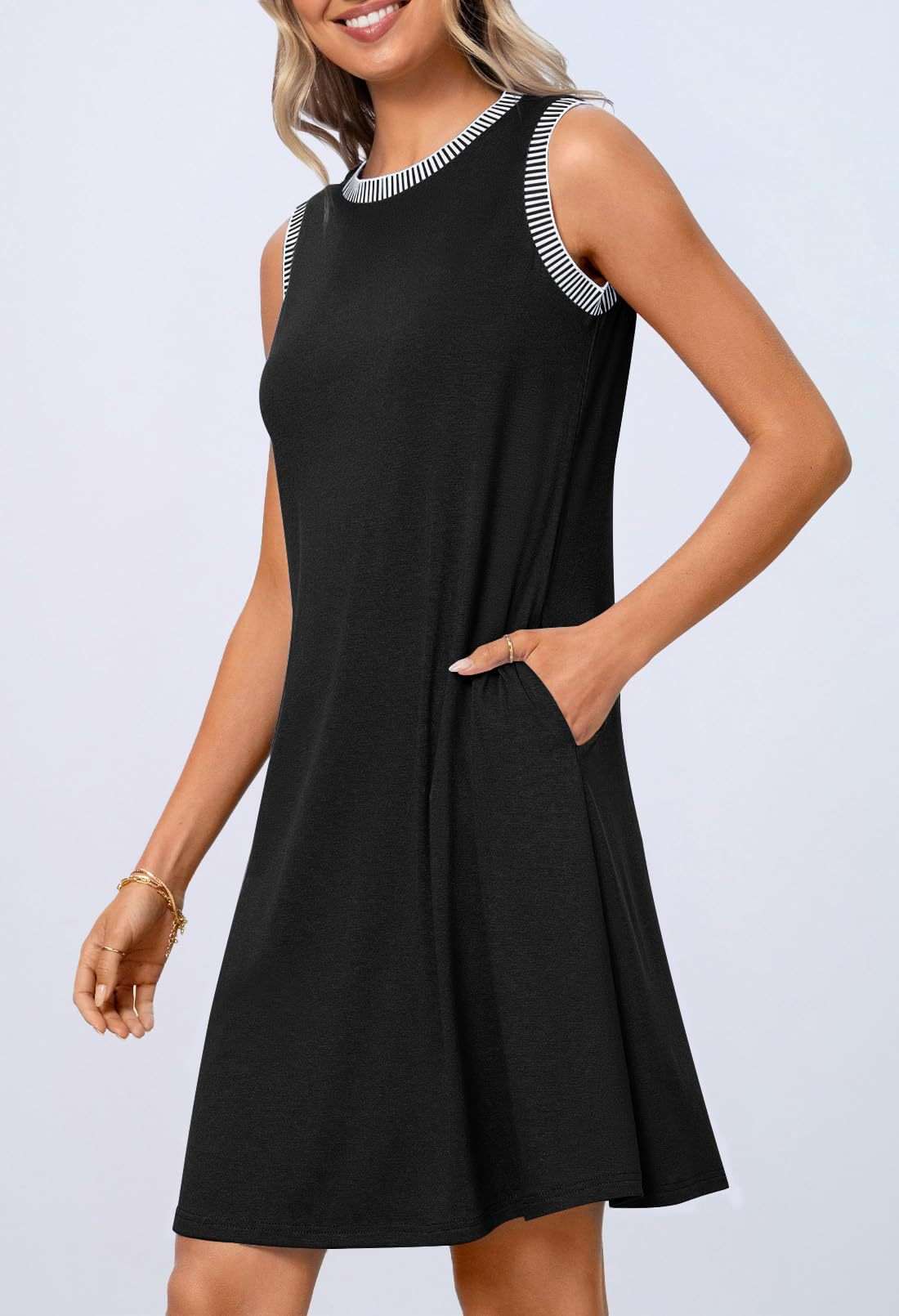 Casual Sleeveless Dress with Striped Trim image 2