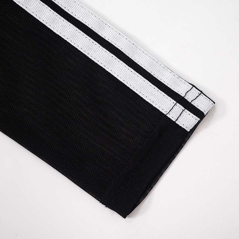 Mesh Patchwork O-Neck White Stripe Skinny Top image 8