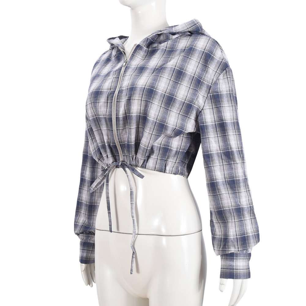 Hooded Jacket Drawstring Long Sleeve Zip Up Crop Top image 6