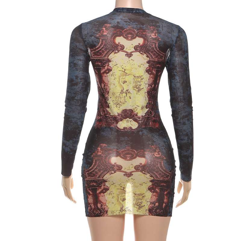 Artistic Print Long-Sleeve Bodycon Dress image 3