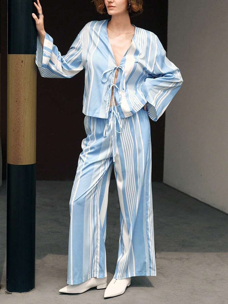 Striped Lounge Set with Tie-Front Top image 0