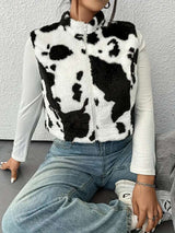 Cow Print Faux Fur Vest Jacket image 2