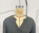 Textured Long Sleeve Shirt with V-Neck image 5