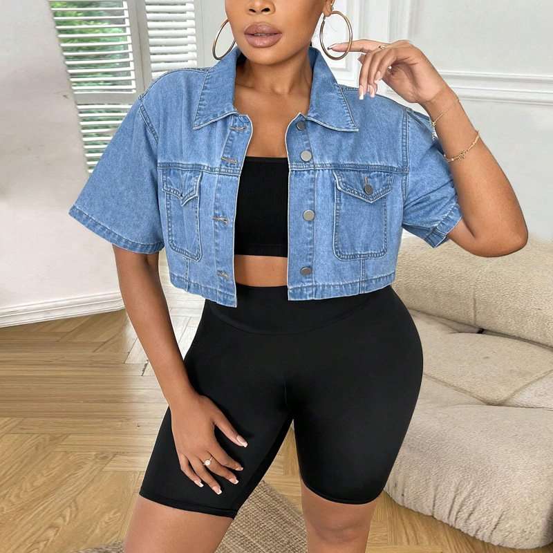 Cropped Short Sleeve Jacket - 2XL, Blue image