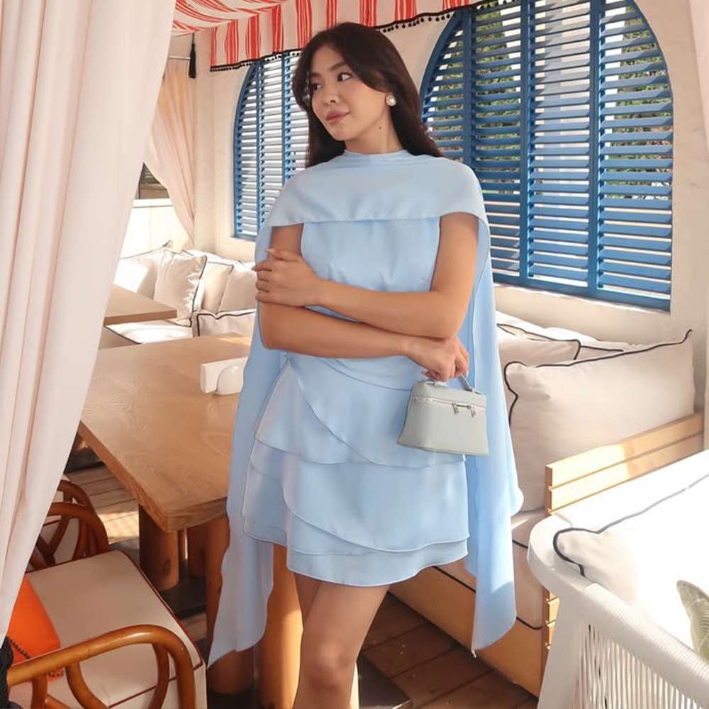 Asymmetric Dress with Cape Detail - L, Blue image