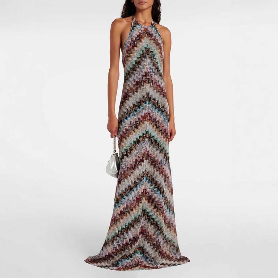 Zigzag Pattern Halter Maxi Dress image 4