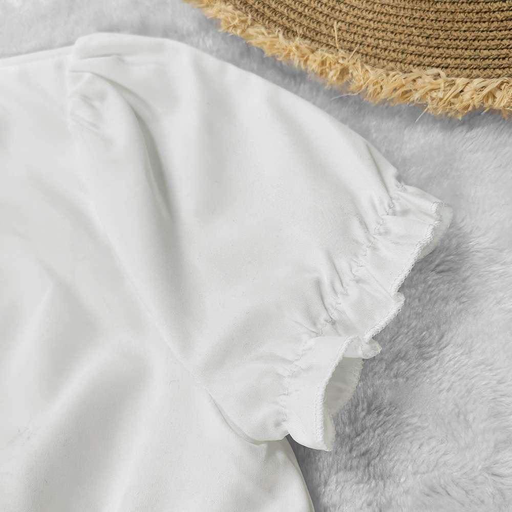 Puff Sleeve Ruffle Trim Button-Down Top image 5