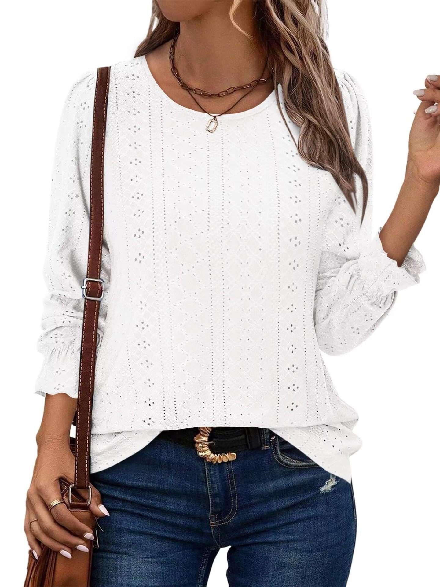 Elegant Eyelet Long-Sleeve Blouse image 5