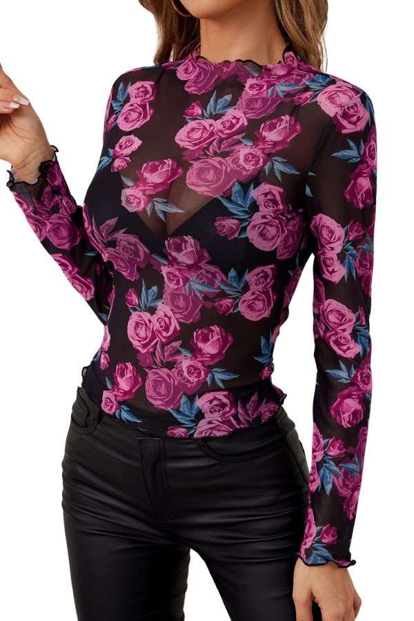 Floral Print Top - S, Multi Rose image