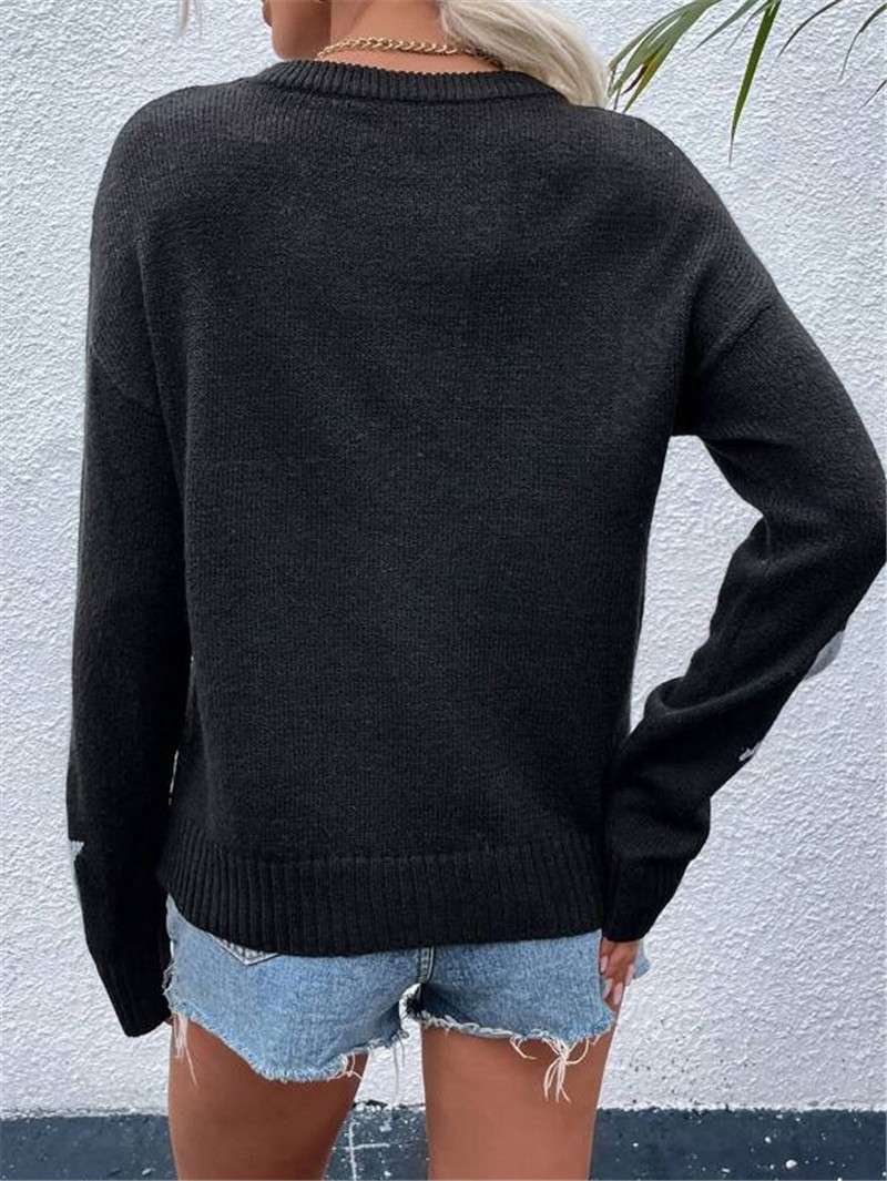 Casual Winter Top with White Star Pattern - S, Black image