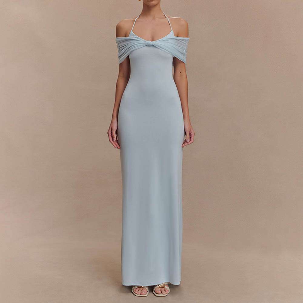 Off-Shoulder Maxi Dress - M, Blue image