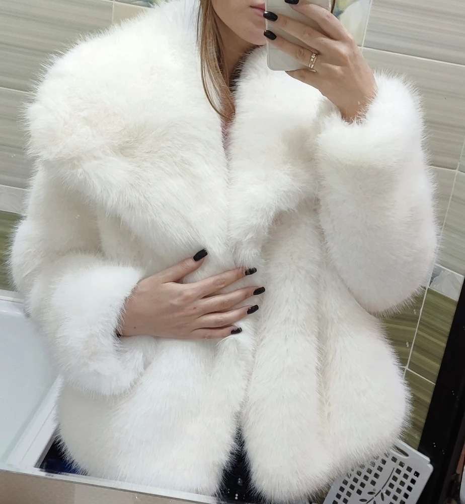 Faux Fur Coat with Oversized Collar image 1