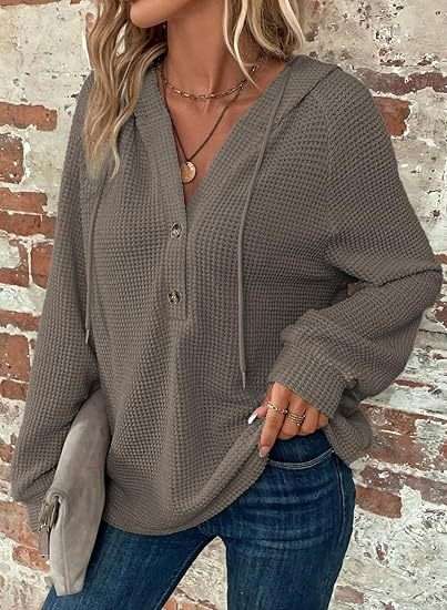 Drawstring V-neck Casual Pullover Hoodie - L, Wild Dove Grey image