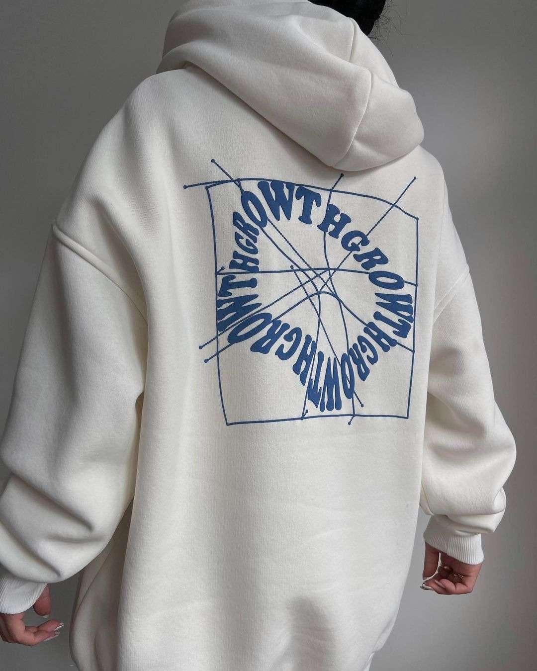 Text Printed Casual Long Sleeve Hoodie - L, White image