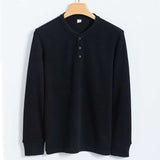 Henley Neck Cotton T-shirt - M, Black image