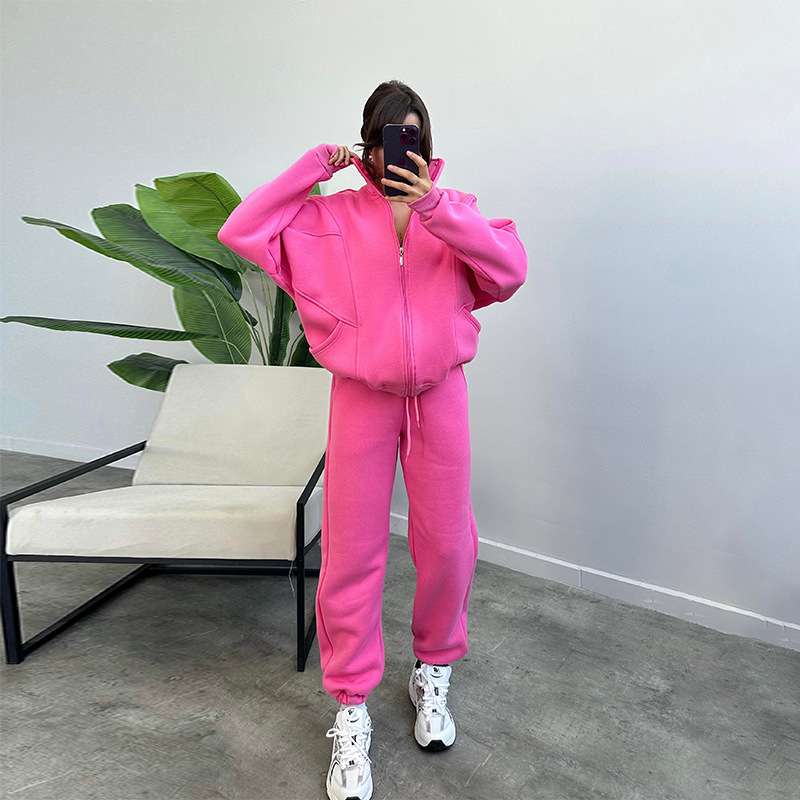 Hoodies Sweatshirt Jogger Sets - L, Rose Pink image