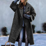 Button Up Winter Mid-Long Trench Coat - S, Black image