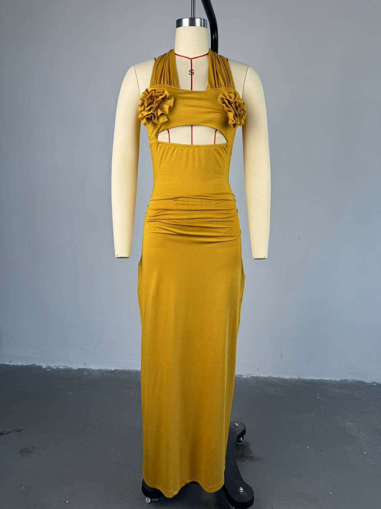 Halter Maxi Dress with Rose Detail image 4