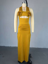 Halter Maxi Dress with Rose Detail image 4