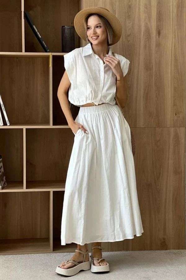 Two-Piece Shirt and Maxi Skirt Set image 0