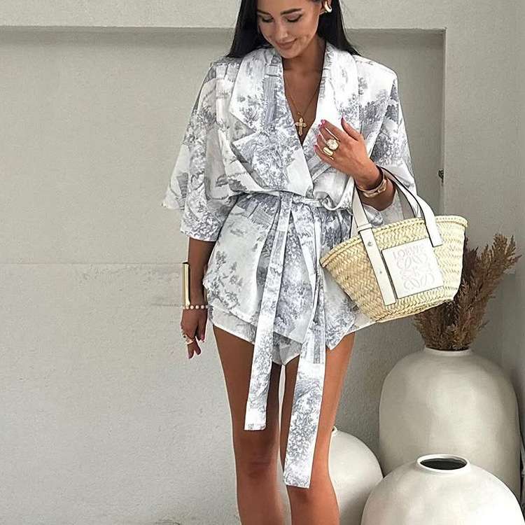 Monochrome Tie-Waist Pajama Set image 2