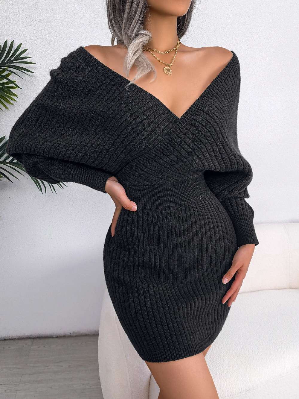 Ribbed Vneck Sweater Dress image 8