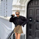 Luxurious Feather-Accented Button-Front Sweater - L, Black image