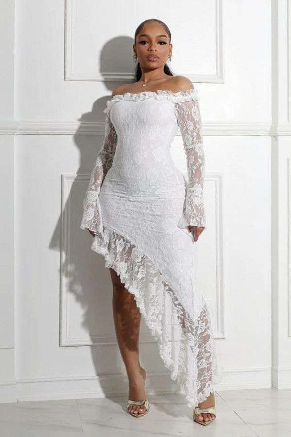 Lace Off-Shoulder Asymmetrical Dress image 0