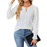 Crew Neck Pullover Flared Sleeve Tops - L, White image