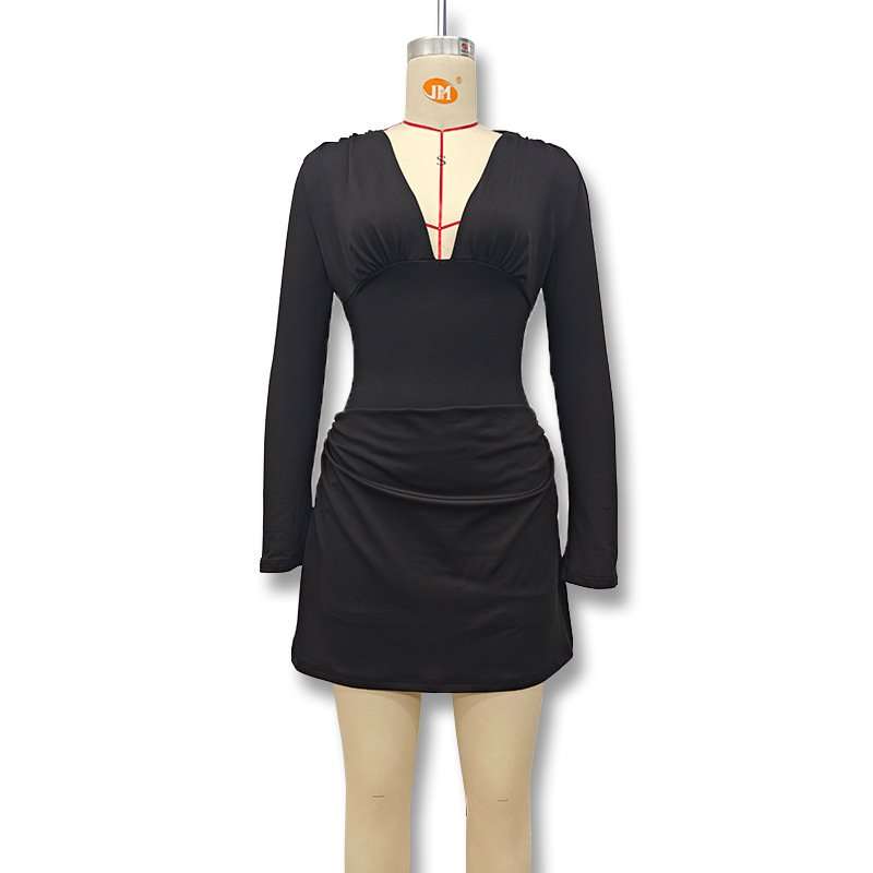 Open-Back Draped A-Line Mini Dress in Black image 3