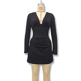 Open-Back Draped A-Line Mini Dress in Black image 3