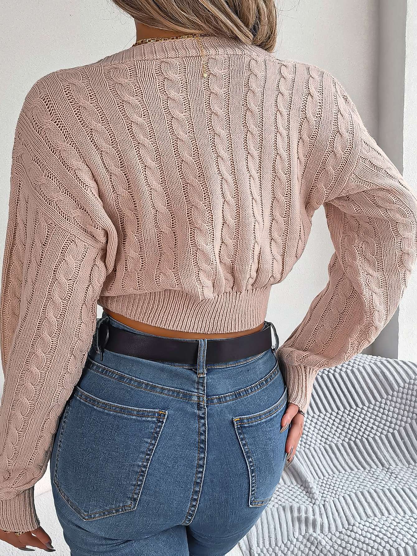 V-Neck Crop Sweater Knitwear Pullover Sweatshirt image 3