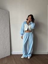 Cropped Hoodie Tracksuit Set - S, Blue image