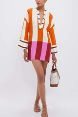 Color Block Striped  V-Neck Tunic Dress image 4